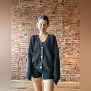 Tradlands Shelter Cardigan 100% Cotton Chunky Knit Black Size Large